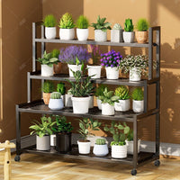 Multi-Tiered Iron Plant Stand with Wheels for Indoor/Outdoor Use