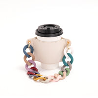 Detachable Chain PU Leather Cup Sleeve for Portable Coffee and Tea Cups, Anti-Scald Insulated Protector