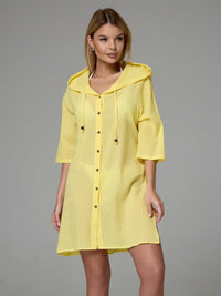 Women's Hooded Beach Cover-Up Shirt Dress UV Protection