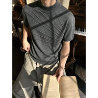 Men's Striped Slim Fit Knitted T-Shirt Ice Silk Quick Dry Short Sleeve Business Casual Top