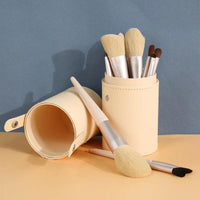 Muted Tone 12-Piece Makeup Brush Set with Soft Synthetic Bristles for Face and Eyes