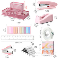 Macaron Color Desktop Office Stationery Set with Metal Pen Holder, Stapler, and Tape Dispenser