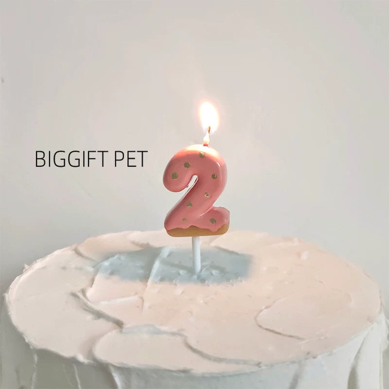 Pet Birthday Strawberry Donut Number Candle Set for Cats and Dogs, Cute Cartoon Cake Dessert Party Decoration