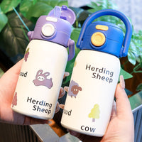 Cute Cartoon 316 Stainless Steel Insulated Water Bottle for Kids with Straw, Leak-Proof Portable Design