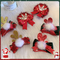 Christmas Velvet Bow Hair Clip with Antlers and Stockings
