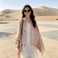 2026 Summer Sun Protection Shawl for Women, Ethnic Style Tassel Beach Scarf Cape