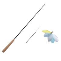 Durable Insect Feather Teaser Wand for Cats, Spring Head Wooden Handle Interactive Kitten Toy Set