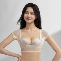 Women's Breathable Mesh Armpit Sweat-Absorbing Short Sleeve Shaper Top with Chest Support