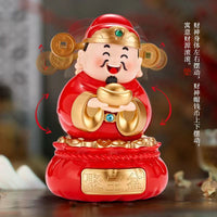 Solar-Powered Waving God of Wealth Figurine for Office & Car Decor, Stress Relief, Lucky Charm, Large Size