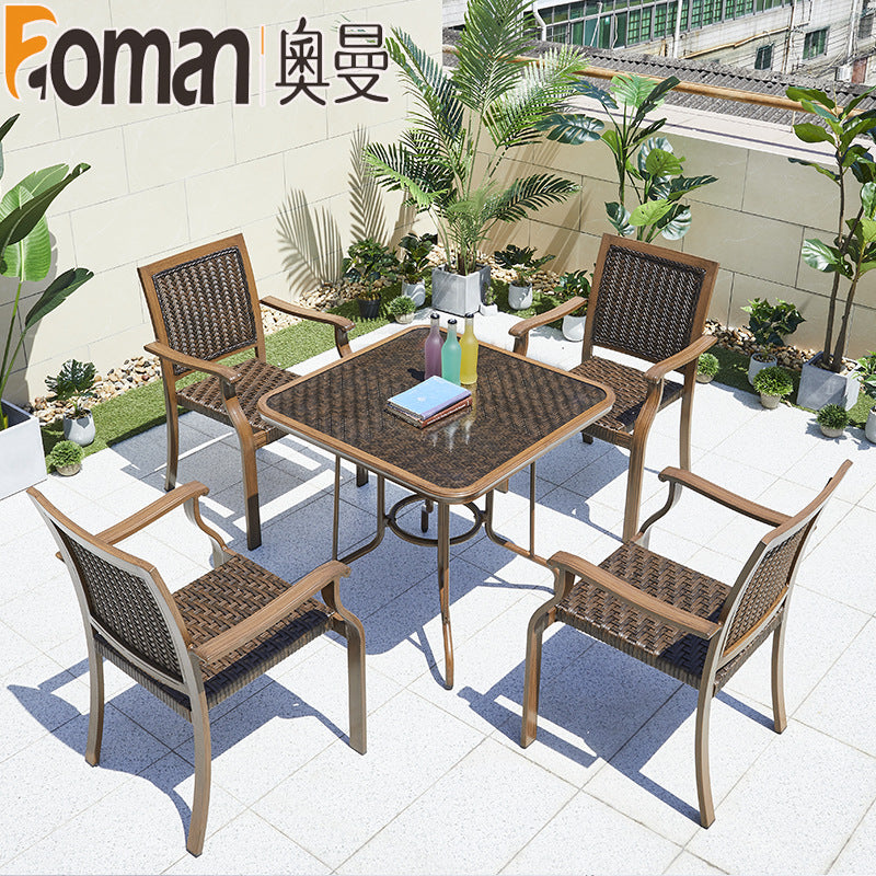 Nordic Outdoor Rattan Dining Set with Aluminum Tabletop for Patio Garden Balcony