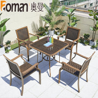 Nordic Outdoor Rattan Dining Set with Aluminum Tabletop for Patio Garden Balcony