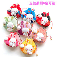 Cute Rabbit Fabric Coin Purse for Kids, Japanese Style Lucky Cat Design, Year of the Rabbit Cartoon Earphone Bag