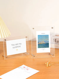 Acrylic Photo Frame for Postcards and Pictures, Clear Display Stand, Wall or Tabletop Mount