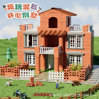 Kids DIY Masonry Building Kit Miniature House Construction Cement Brick Toy