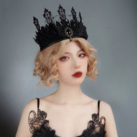 Gothic Lolita Rose Flower Headband Crown Necklace Set for Halloween Cosplay Bridal