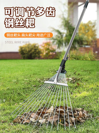 Stainless Steel Garden Leaf Rake and Outdoor Broom Set for Lawn and Yard Cleaning