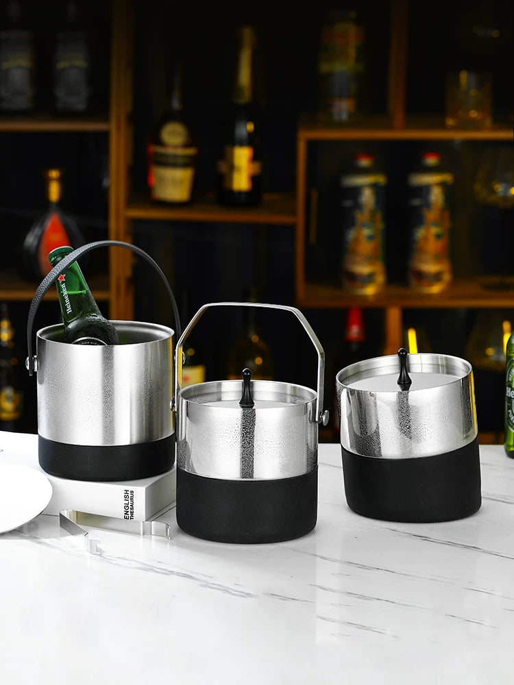 304 Stainless Steel Double-Layer Insulated Ice Bucket for Wine, Champagne, Beer, KTV Bar