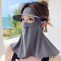 Ice Silk Sun Protection Face Mask with Brim for Women, UV Protection Full Face Cover