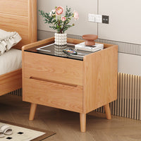 Solid Wood Smart Nightstand with Charging, Nordic Style Oak Bedside Table for Bedroom, Hotel, Homestay