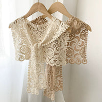 Summer Thin Lace Knit Hollow Shawl with Fake Collar for Dresses Sun Protection