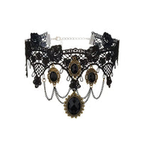Gothic Ruby Teardrop Lace Necklace & Earrings Set for Halloween