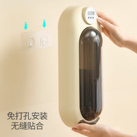 Wall-Mounted Rotating Chopstick Holder with Timer, Dustproof Cutlery Drainer and Storage Box for Kitchen