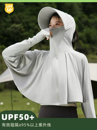 Women's UV Protection Shawl with Wide Brim Hood and Integrated Sleeves for Summer Cycling and Driving