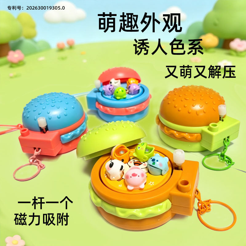 Miniature Fishing Burger Keychain Toy for Kids and Adults, Stress Relief Fidget Game, Parent-Child Interactive Gift