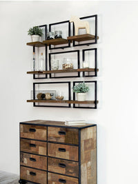 Nordic Solid Wood & Iron Wall Shelf Set for Living Room Decor