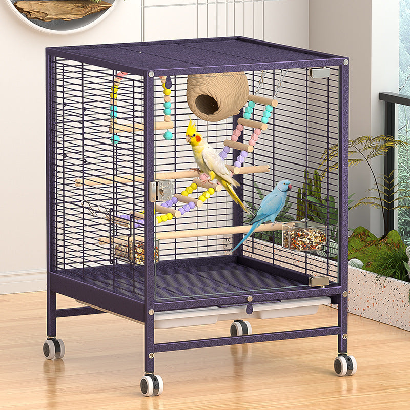 Splash-Proof Bird Cage with Glass or Wire Door for Parakeets and Small Birds