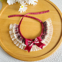Pet Lace Bib with Bow for Cats and Dogs - Plaid Scarf