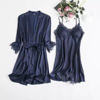 Women's Satin Pajama Set with Robe and Padded Chemise