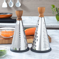 Multi-functional Stainless Steel Conical Grater with Wooden Handle for Cheese, Potatoes, and Vegetables