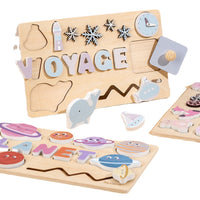 Wooden Busy Board Puzzle for Toddlers, Educational Shape Matching & English Word Learning Toy