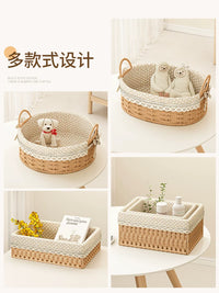 Hand-Woven Rattan Storage Basket for Keys, Remote Controls, Snacks, and Fruit