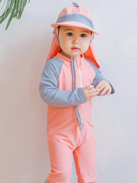 Korean Kids' Long-Sleeve Sun Protection Swimsuit for Boys and Girls with Sun Hat