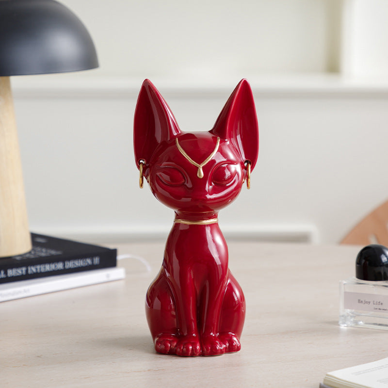 Egyptian Cat Figurine Lucky Cat Vintage Style Ornament for Living Room Entryway Desk Study Decor