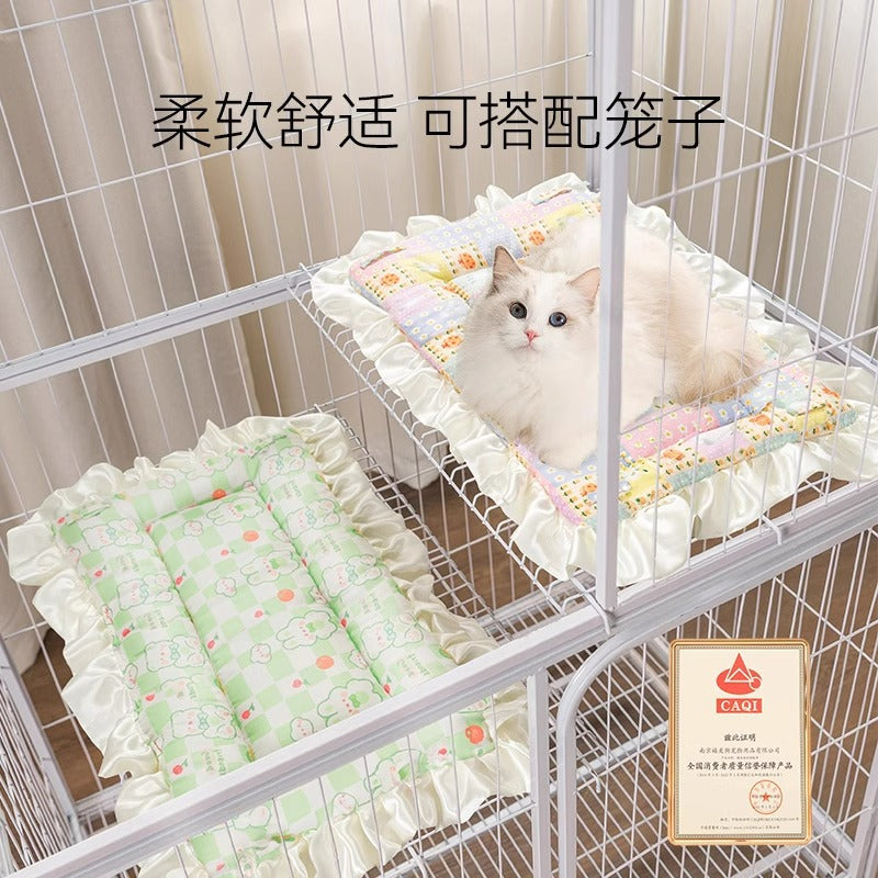 Pet Cat Dog Bed Mat with Small Floral Print, All Seasons Cotton Cushion for Cages and Kennels