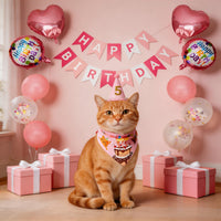 Pet Birthday Party Set for Cats and Dogs, 15-Piece Hat and Bandana Kit