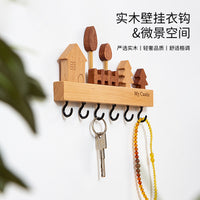 Nordic Solid Wood Wall-Mounted Key Holder with Storage Shelf, No-Drill Entryway Organizer