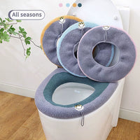 Knitted Toilet Seat Cover, Thickened Four-Season Toilet Pad with Handle, Household Toilet Seat Cushion Ring