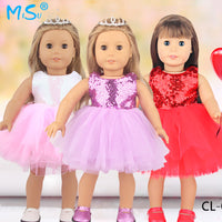 18-inch Doll Clothes Princess Dress Summer Sequin Purple Mesh Puffy Skirt Set for American Girl Dolls