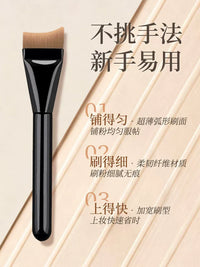 Japanese Foundation Brush Set, 4-Piece Crescent Flat Head Foundation Brush with Liquid Palette Stick Ring Tray