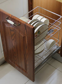 Stainless Steel Double-Layer Kitchen Cabinet Pull-Out Basket for Pots, Pans, Dishes, and Utensils with Damping Slides