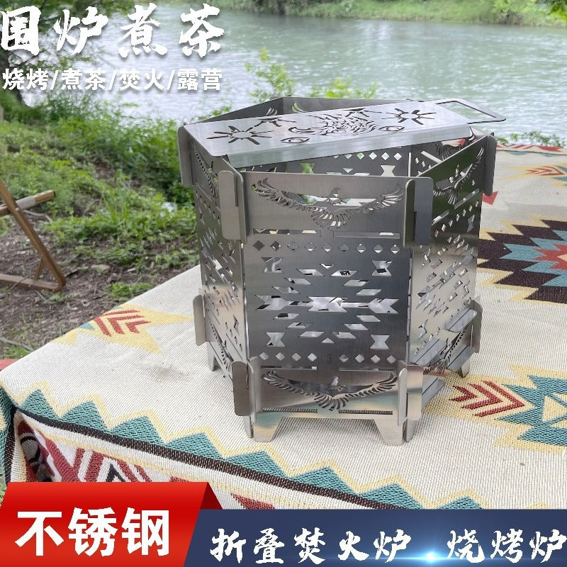 Portable 304 Stainless Steel Fire Pit for Outdoor Camping, Picnics, and Winter Heating