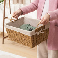 Handwoven Straw Storage Basket with Handles for Snacks, Toys, Books, and Sundries