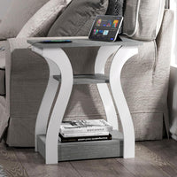 Side Table with Charging Station, USB Ports, and Outlets, 3-Tier Nightstand