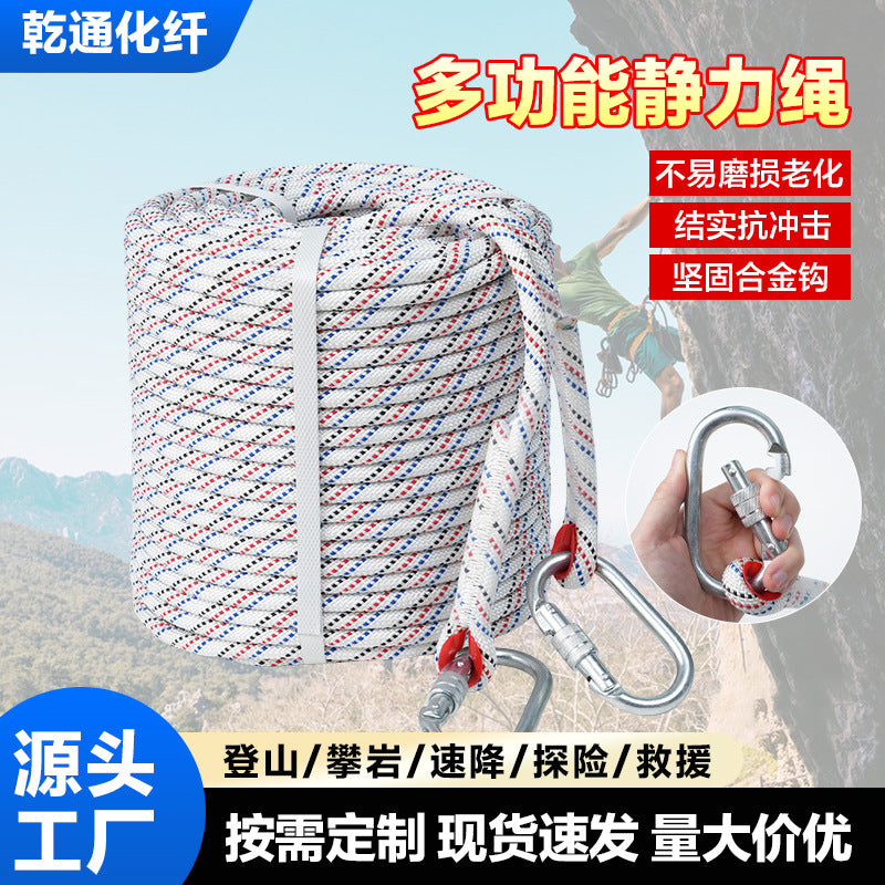 Static Climbing Rope with Hook for Rescue and Rappelling, High-Altitude Work Safety Rope