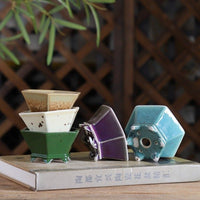 Handmade Glazed Hexagonal Bonsai Pot for Desktop Plants