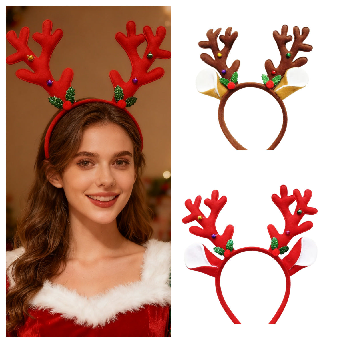Christmas Antler Headband with Bells for Pets and People, Festive Photo Prop Decoration